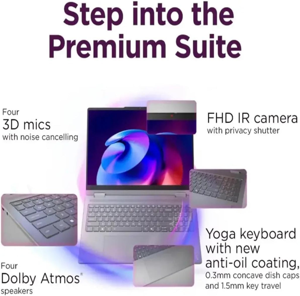 Lenovo Yoga 7i 2-in-1 Laptop, 16' 2K Touchscreen Laptop AI Copilot, Intel Core Ultra 5 226V, 16GB DDR5, 512GB SSD, Wi-Fi 7, Backlit KB, FP Reader, TB4, IR Camera, w/Stylus Pen, HDMI Cable, Win 11 Pro