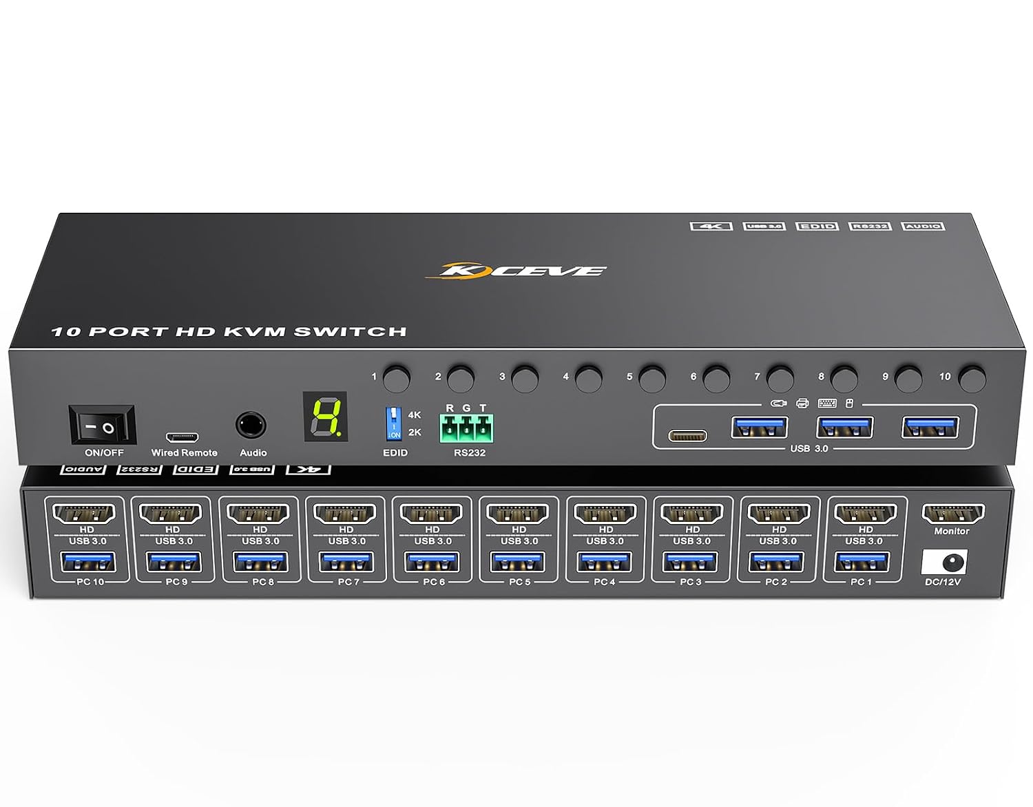 8 Port HDMI Displayport KVM Switch 2 Monitors 8 Computers 4K@60Hz EDID Simulation,8 PC Dual Monitor KVM Switch with 4 USB 3.0 Ports,Audio,RS232,with Wired Remote,12V Power Adapter and 8 USB Cable