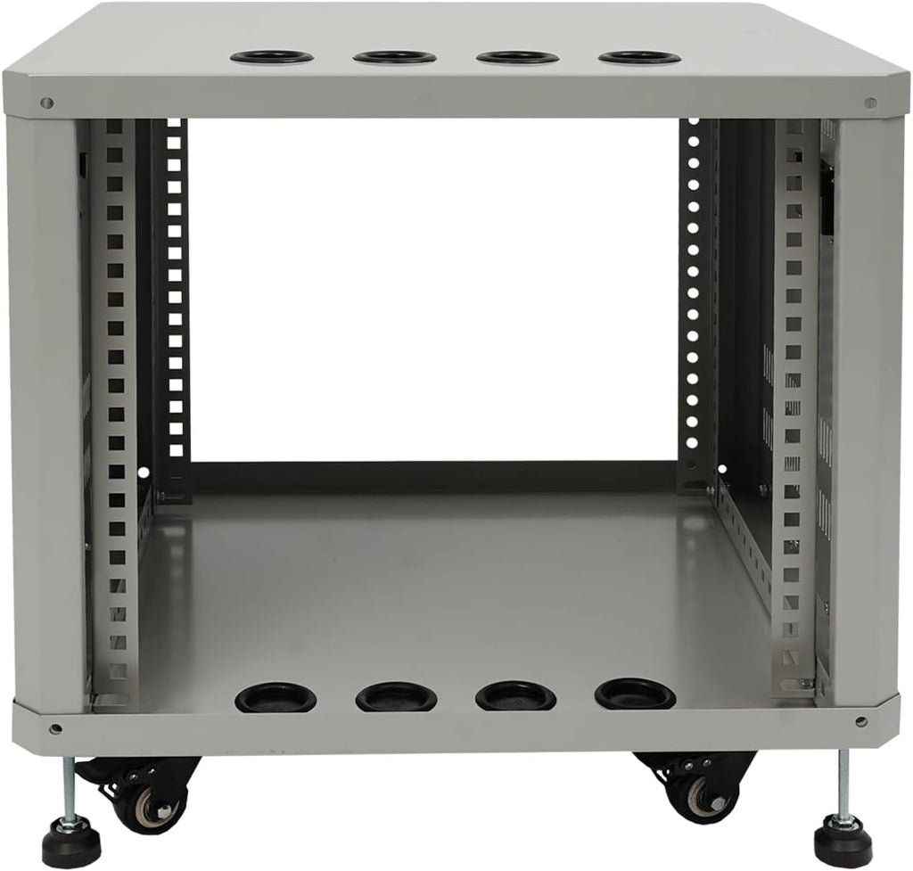 9U Server Rack with Wheels&Leveling Feet, Freestanding Rolling Open Frame IT Network Server Cabinet Rack Shelf for Audio Video Music Recording Computer AV Data & IT Equipment,Grey