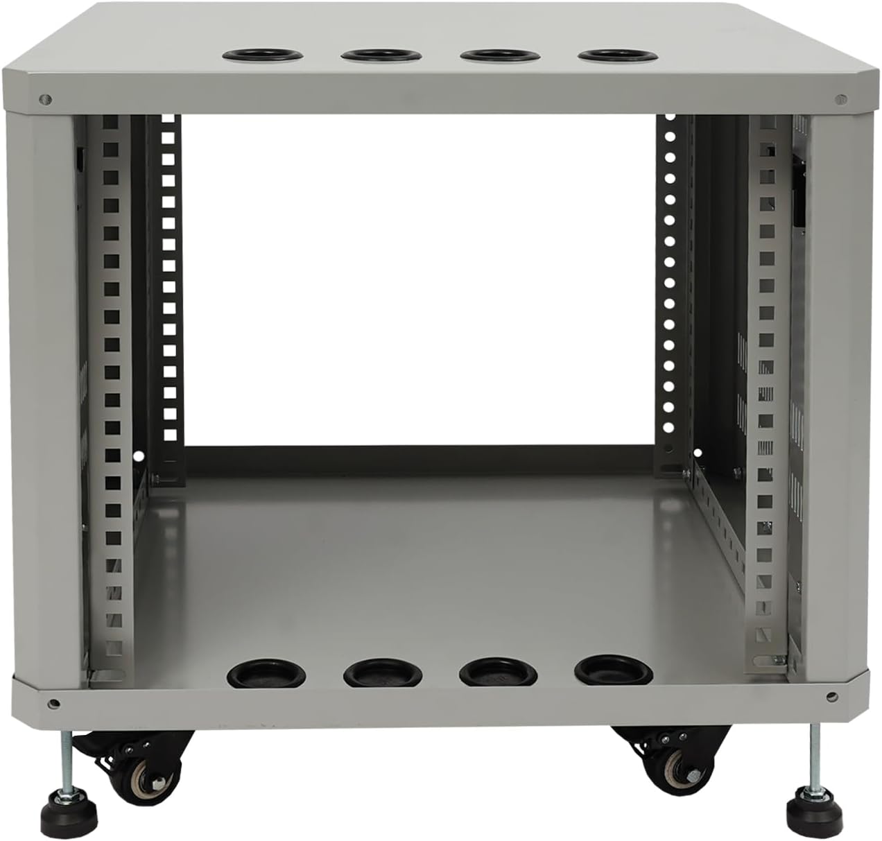 9U Server Rack with Wheels&Leveling Feet, Freestanding Rolling Open Frame IT Network Server Cabinet Rack Shelf for Audio Video Music Recording Computer AV Data & IT Equipment,Grey