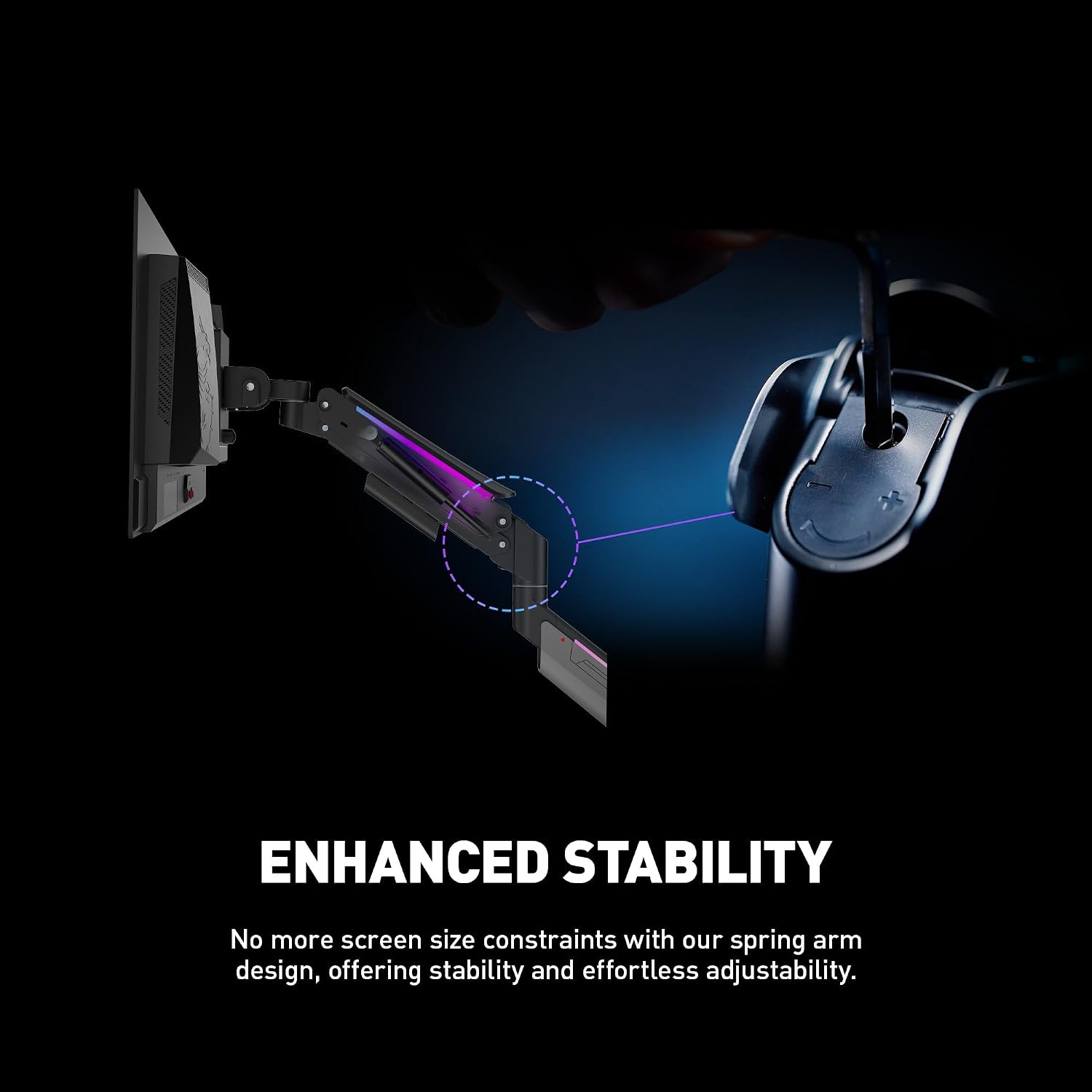 MSI MPG MT201R - Premium RGB Single Monitor Stand Arm, Supports 17-49' Screens and 44 lbs, VESA Compatible, Adjustable Heavy Duty Gas Spring Mount, Clamp & Grommet, Quick Release Plate - Gray