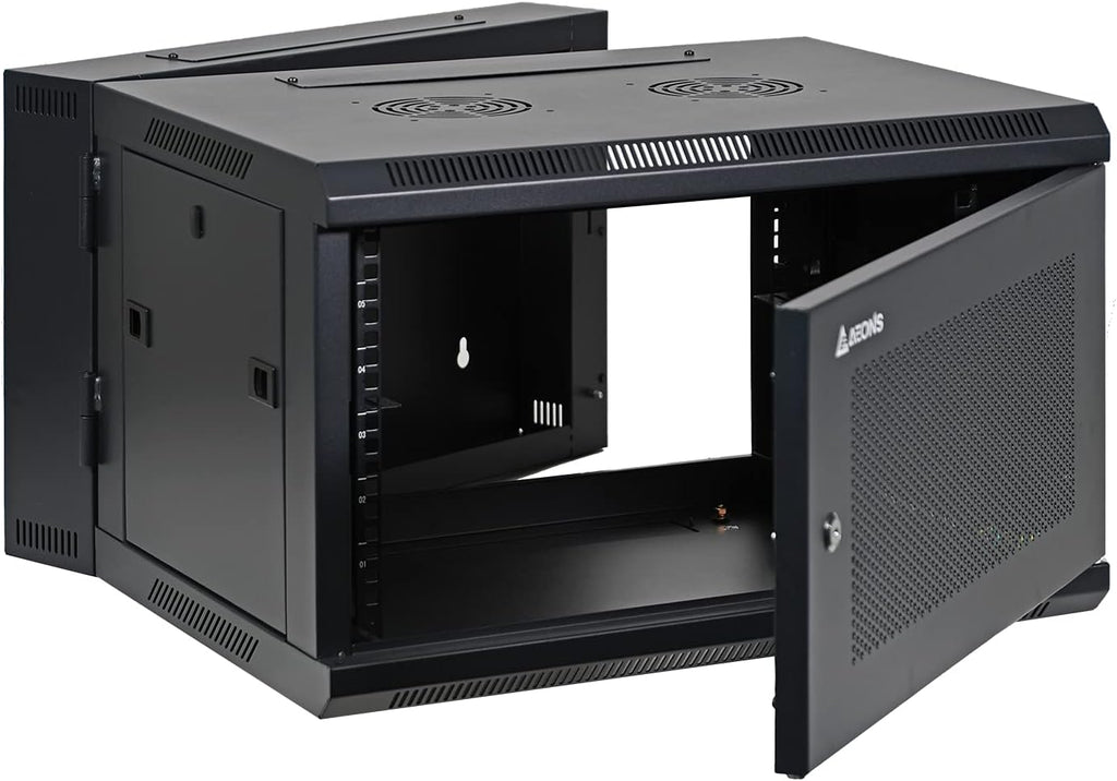 AEONS 6U Professional Wall Mount IT Cabinet Enclosure Double Section Hinged Swing Out 19-Inch Server Network Rack with Vented Door 22-Inches Deep Black (Fully Assembled)