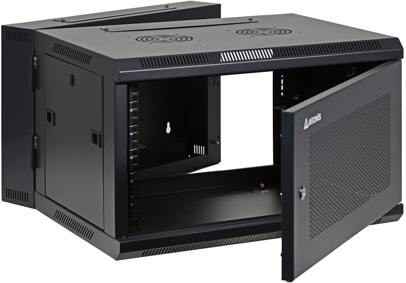AEONS 6U Professional Wall Mount IT Cabinet Enclosure Double Section Hinged Swing Out 19-Inch Server Network Rack with Vented Door 22-Inches Deep Black (Fully Assembled)