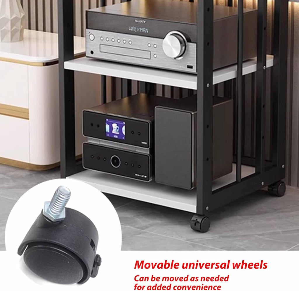 4-Tier AV Media Stand Component Cabinet Rack Audio Tower with Adjustable Shelves,Movable Media Storage Cabinet,Audio Rack Tower AV Equipment Cabinet(BlackB)