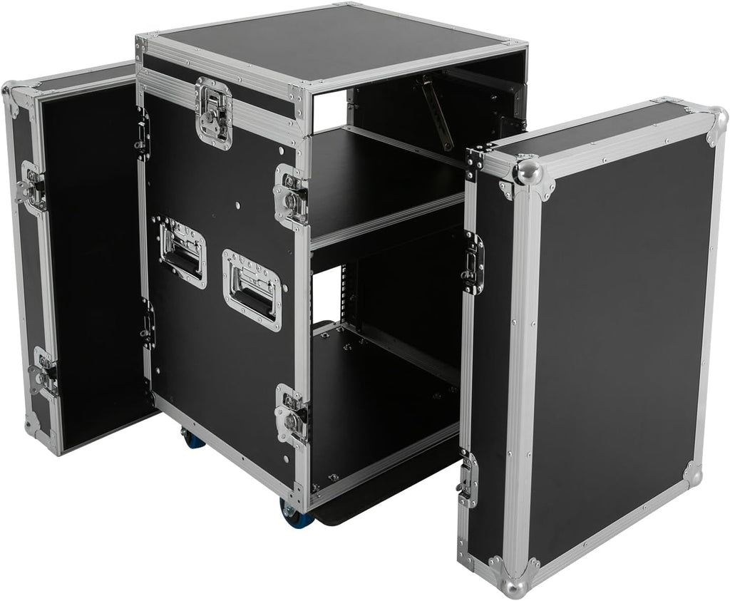 10U Pa Dj Rack/Road Case,Av Rack Case With Wheels,Dj Work Table and Casters,Slant Mixer Top with Spring Handle for Storing Electronic Equipment Such As Amplifiers, Mixers, Microphones, Sequencers Etc