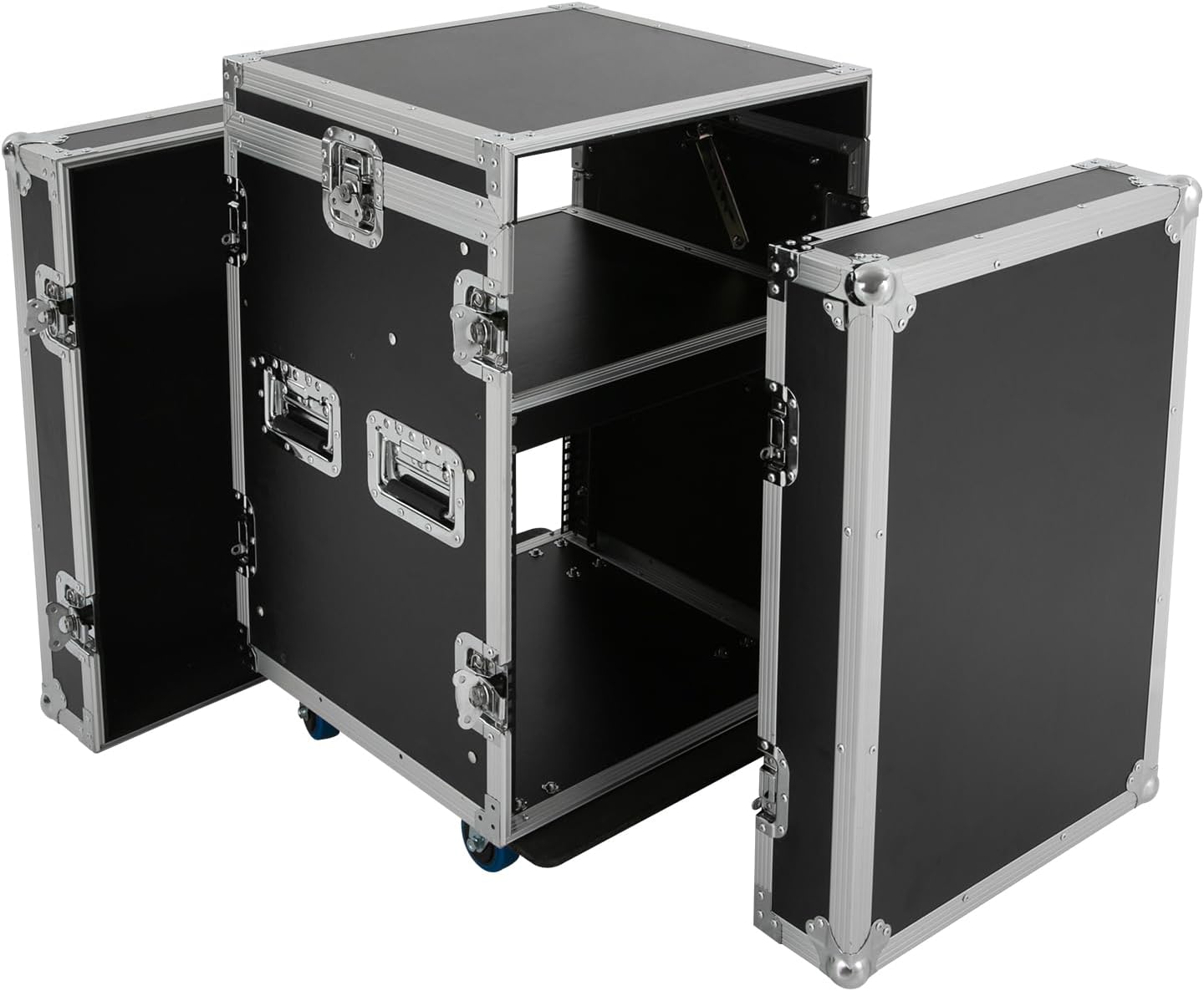10U Pa Dj Rack/Road Case,Av Rack Case With Wheels,Dj Work Table and Casters,Slant Mixer Top with Spring Handle for Storing Electronic Equipment Such As Amplifiers, Mixers, Microphones, Sequencers Etc