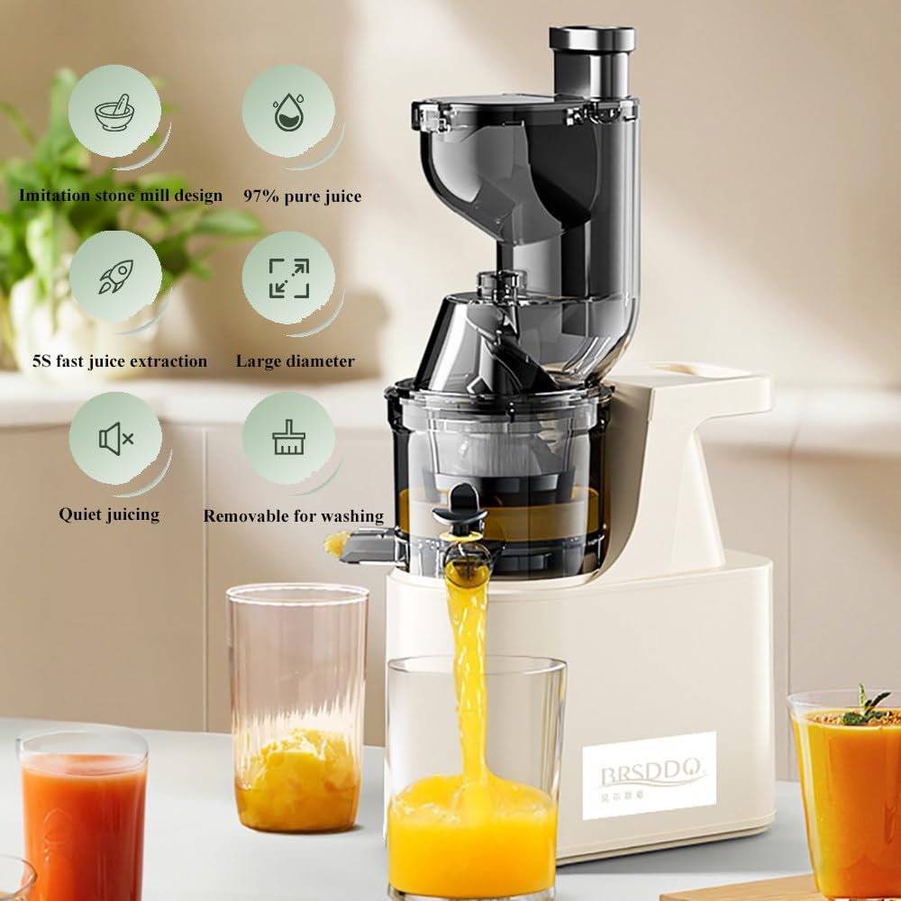 Cold Press Juicer,Juicer Machines Vegetable And Fruit,7cm Large Diameter Feed Trough,97% Pure Juice,5S Fast Juice Release,300W Slow Masticating Juicer,Easy To Clean,White
