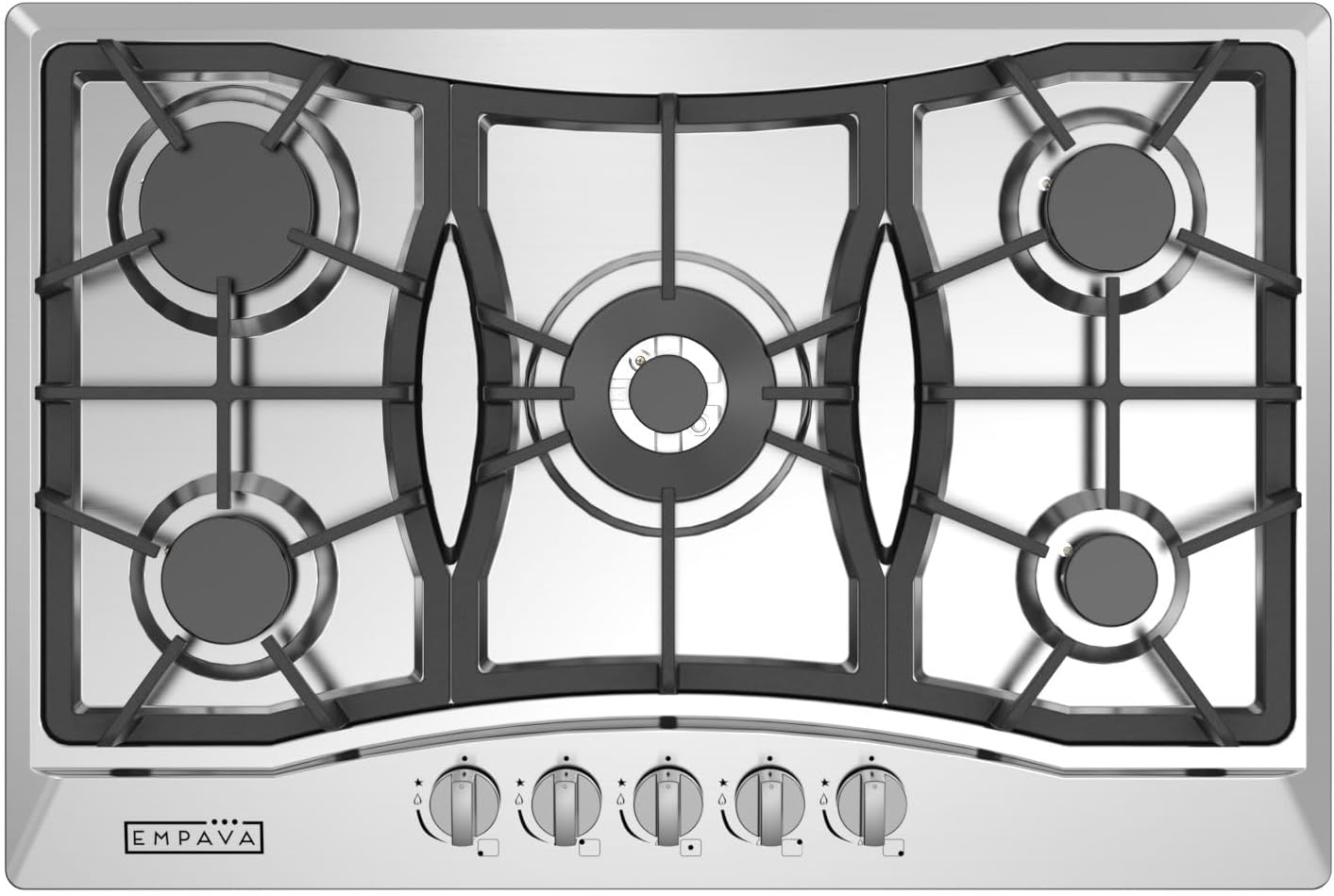 Empava 30' Gas Cooktop with 5 Italy Sabaf Sealed Burners NG/LPG Convertible Stainless Steel in Black Model 2020, 30 inches