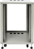 15U Server Rack with Wheels&Leveling Feet,Freestanding Rolling Open Frame IT Network Server Cabinet Rack Shelf for Audio Video Music Recording Computer AV Data & IT Equipment,Up to 300 Lbs Load,Grey