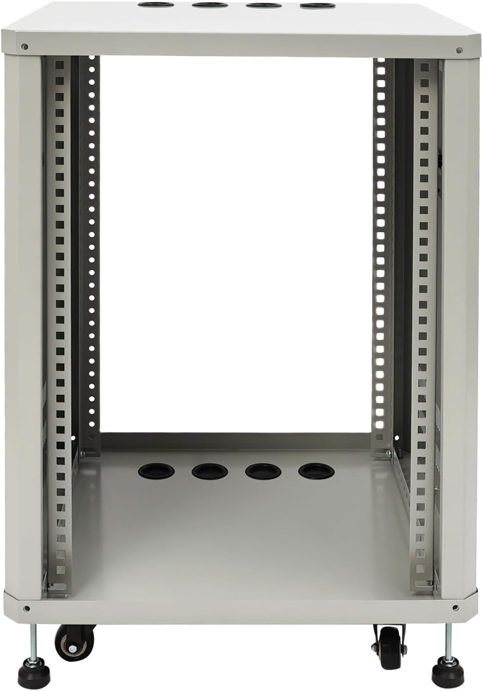 15U Server Rack with Wheels&Leveling Feet,Freestanding Rolling Open Frame IT Network Server Cabinet Rack Shelf for Audio Video Music Recording Computer AV Data & IT Equipment,Up to 300 Lbs Load,Grey