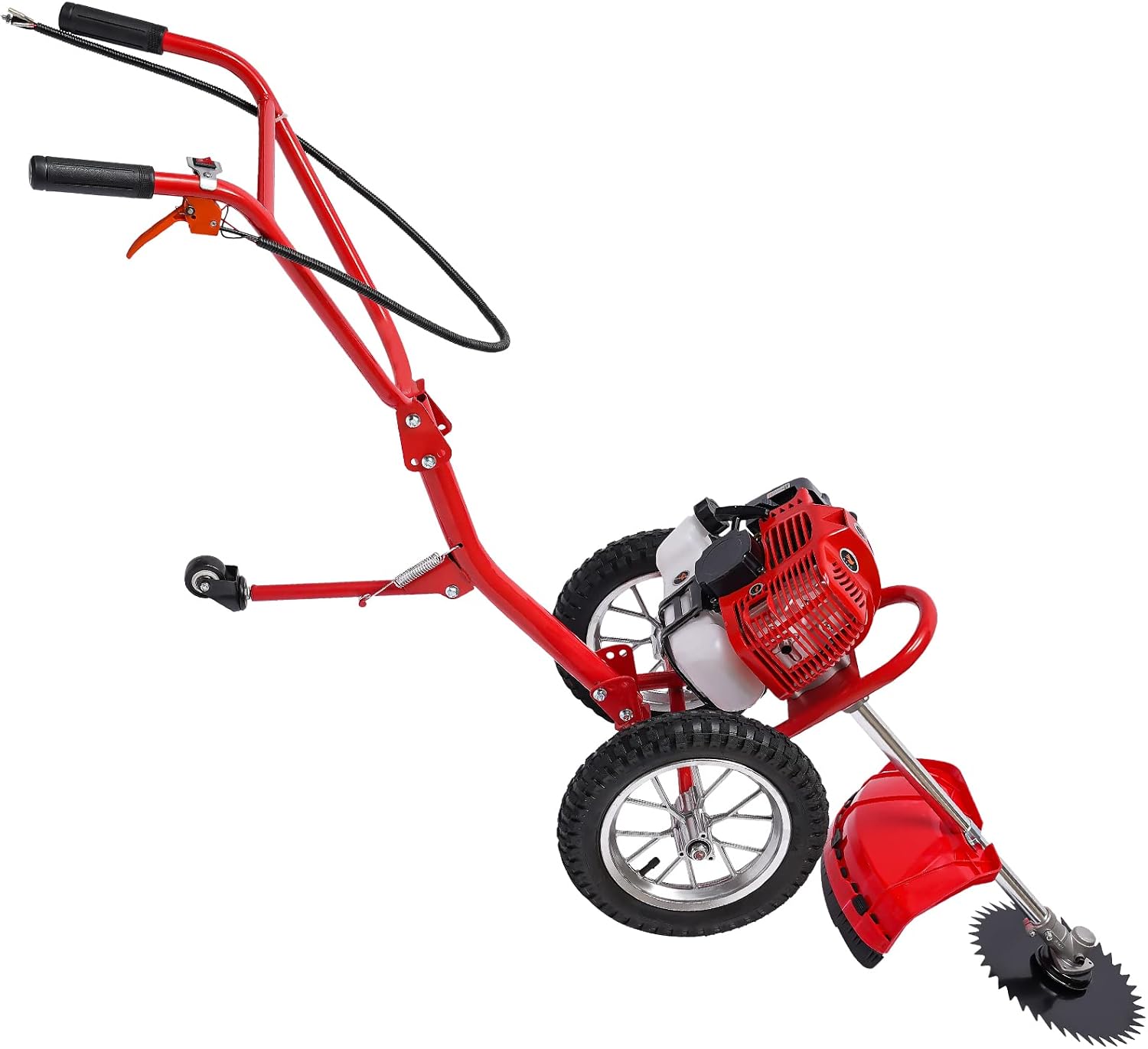 49CC Gas Walk Behind Brush Cutter 2-Stroke Push Brush Cutter with Air-Cooled System, High Speed Brush Mower Weeding Machine for Home Garden Yard, 7000r/min