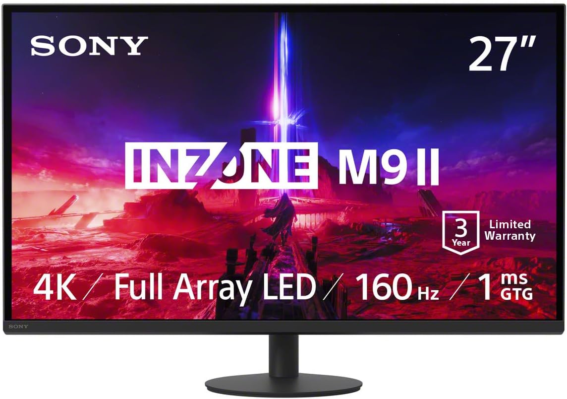 Sony INZONE M9 II 27' 4K UHD (3840 x 2160) 160Hz Full Array LED 1ms GtG NVIDIA G-SYNC Gaming Monitor, DisplayHDR 600, Built-in Speakers, DisplayPort 2.1 (UHBR10) /VRR HDMI 2.1-3 Year Limited Warranty