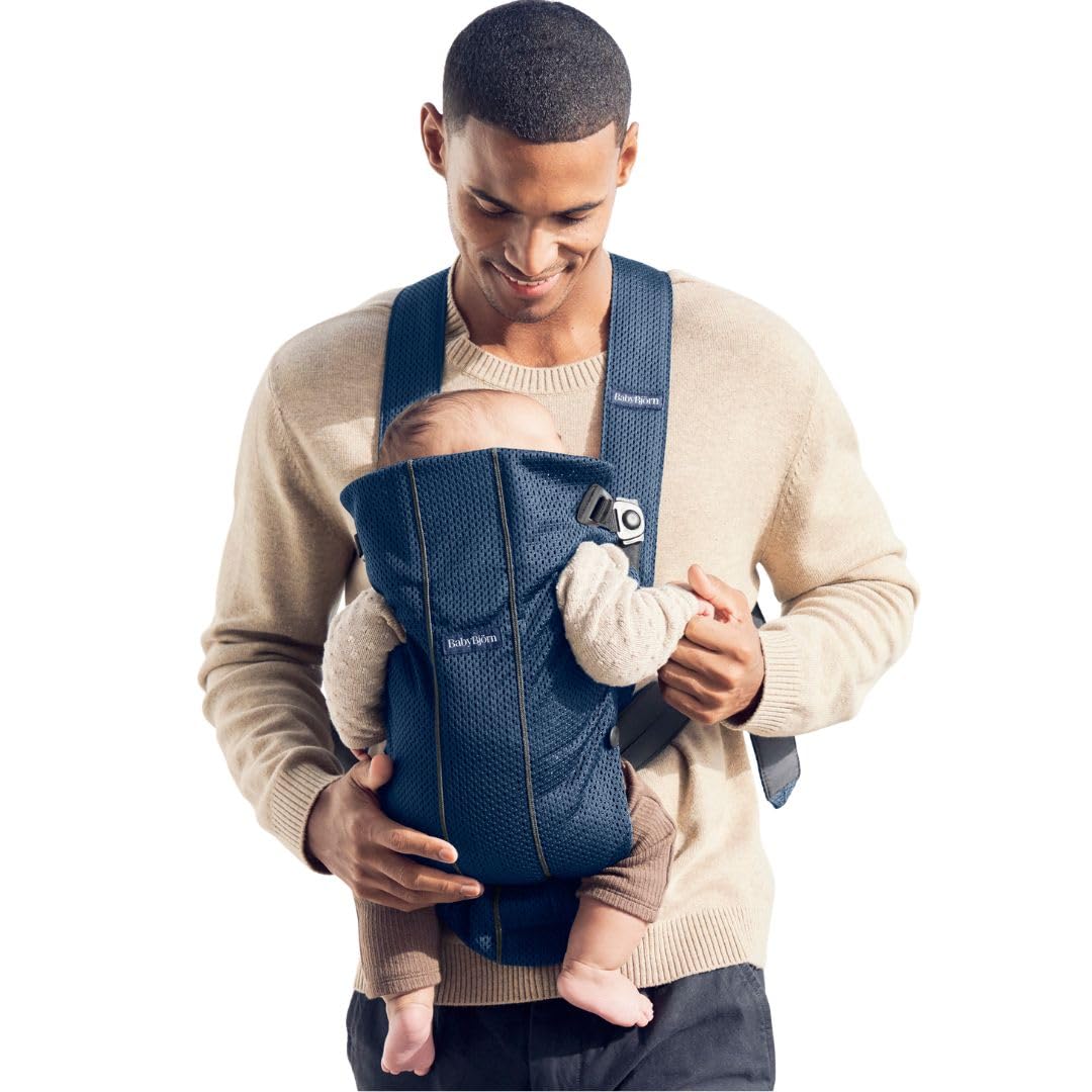 BabyBjörn Baby Carrier Mini,Navy Blue, 3D Mesh | Newborn Carrier (7-15 lbs), Ergonomic, Easy-to-Use