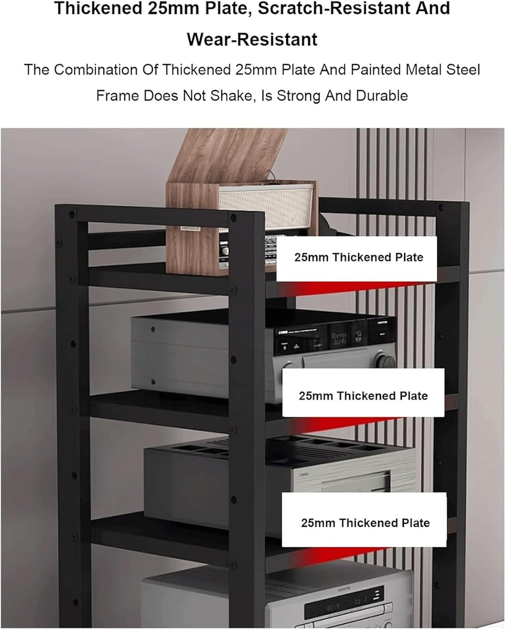 Audio Rack 6 Tier Stereo Rack Adjustable Audio Equipment Rack Audio Open HiFi Rack Wooden Movable Audio-Video Shelving with Wheels(Brown)