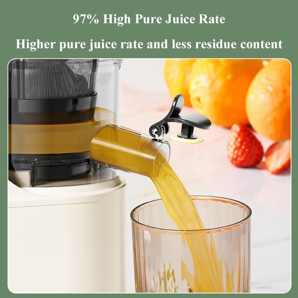 Cold Press Juicer,Juicer Machines Vegetable And Fruit,7cm Large Diameter Feed Trough,97% Pure Juice,5S Fast Juice Release,300W Slow Masticating Juicer,Easy To Clean,White