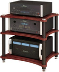 Audio Rack Steel Stereo Rack Audio Equipment Rack Audio Stereo Shelf Wooden Open Audio-Video Shelving with Shock-Absorbing Feet(Rot,3 Tier)