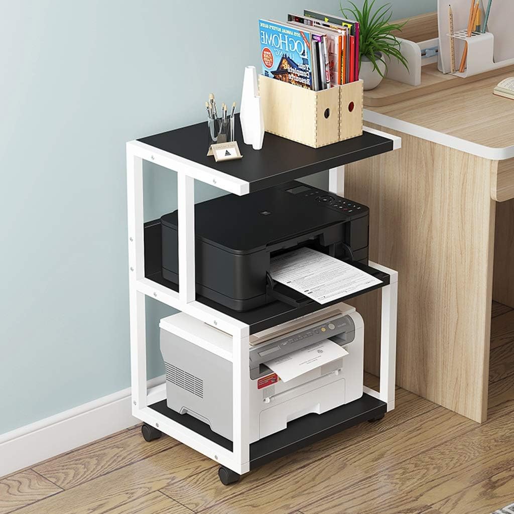 Mobile Printer Stand with Paper Organizer 4 Swivel Wheels Printer Table Cart for 3D Printer and Media Storage
