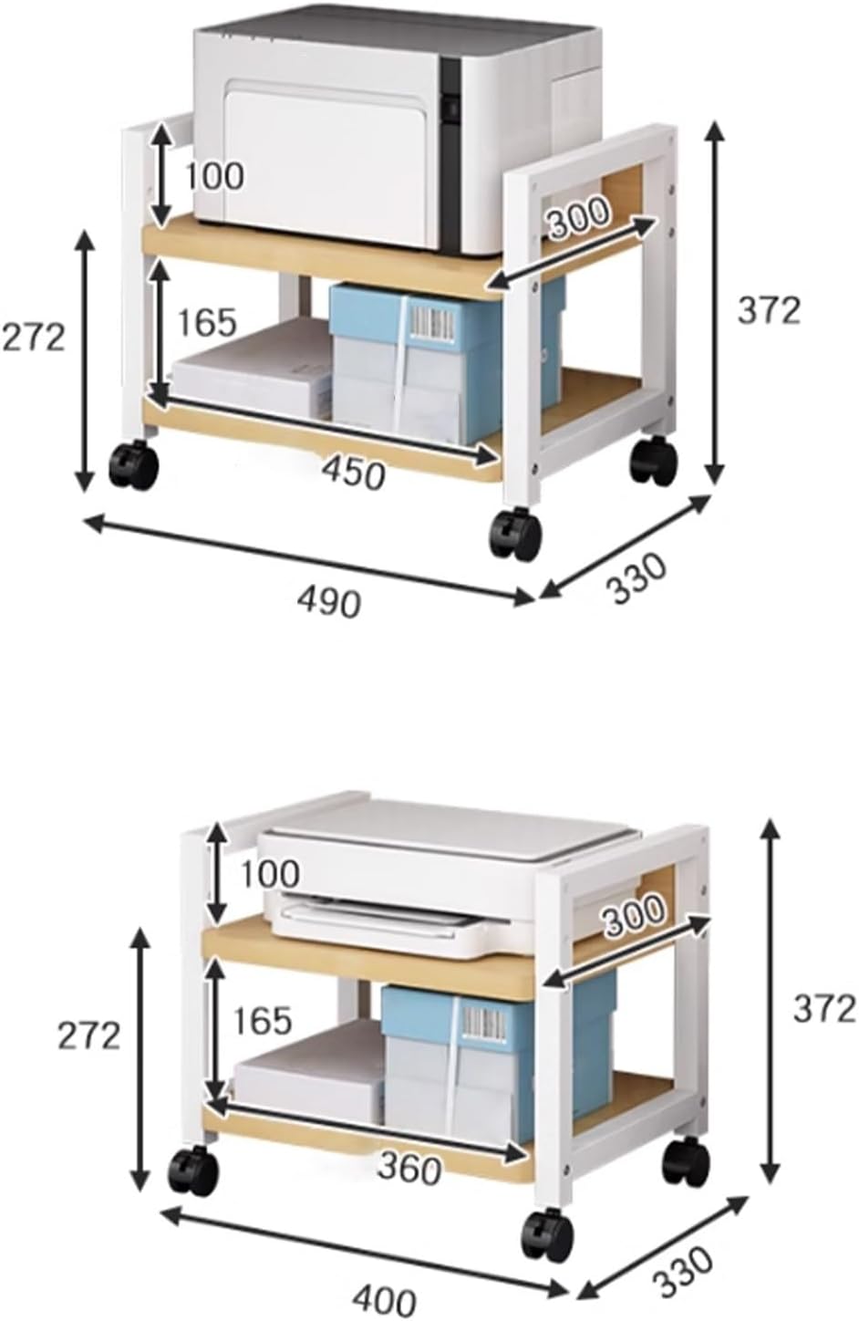 NKSTRWR Metal Printer Cabinet Table Rolling Under Desk With Wheels, 3D Black Rolling Printer Stand For Copier, Computer, Fax(White,50cm/19.3in)
