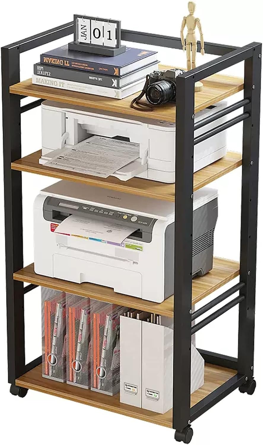 Printer Table 4 Tier Printer Stand, Printer Cart with Storage Shelf, Height Adjustable Rolling Printer Table with Wheels for Mini 3D Printer Printer Shelf,