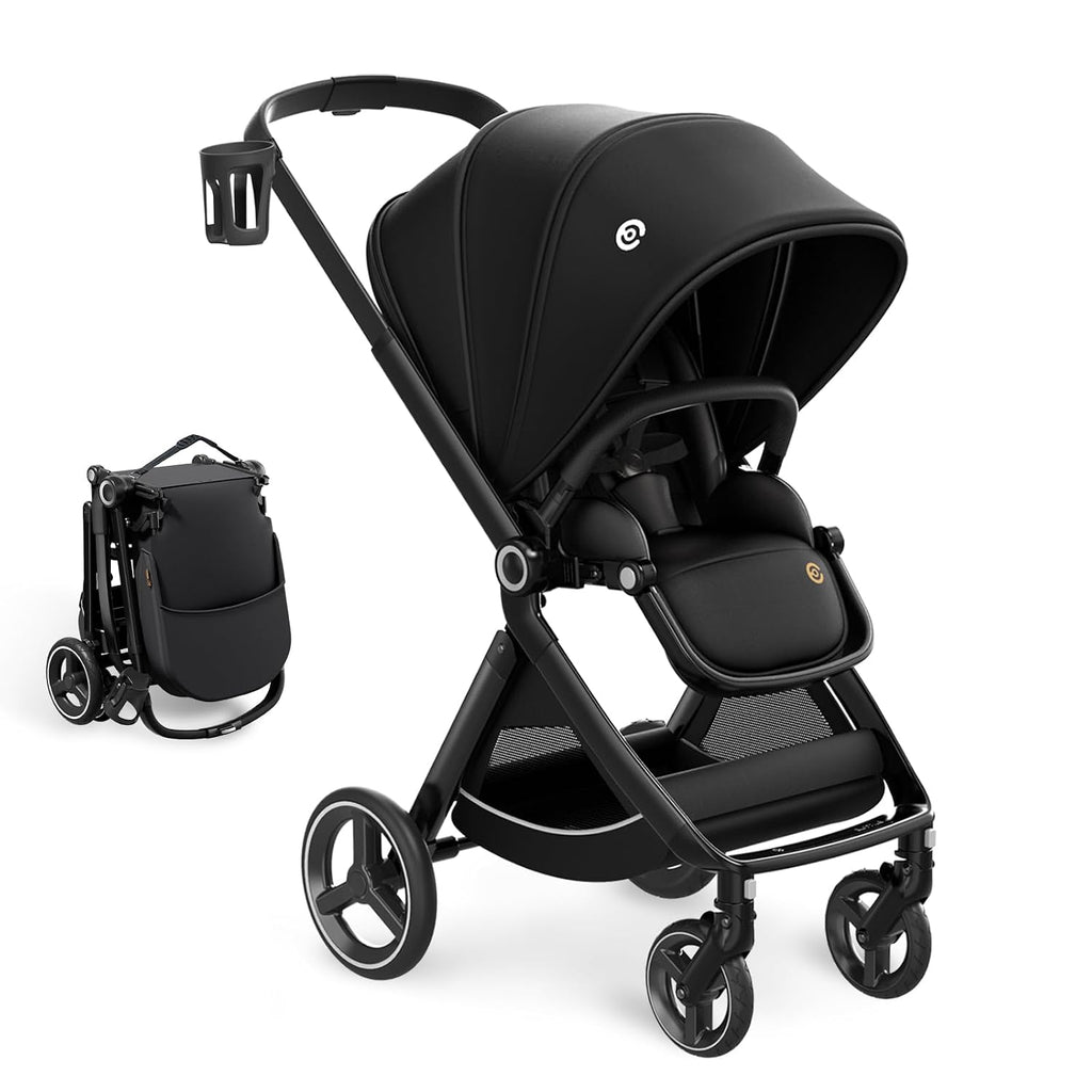 EMU Baby Stroller with Reversible Seat Full-Size Infant Stroller with Full Recline Cockpit Compact Foldable Toddler Carriage for Outdoor City - Black
