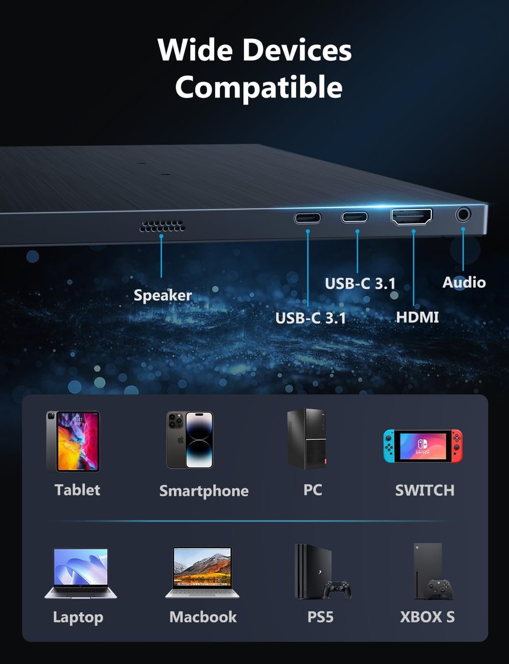 MAGICRAVEN Portable Monitor, 17.3' 4K Second Display for Laptop & Console, USB-C & HDMI Laptop Screen Extender with Built-in Speakers, Works with PS5, Xbox, Switch, Ideal for Travel, Home & Office