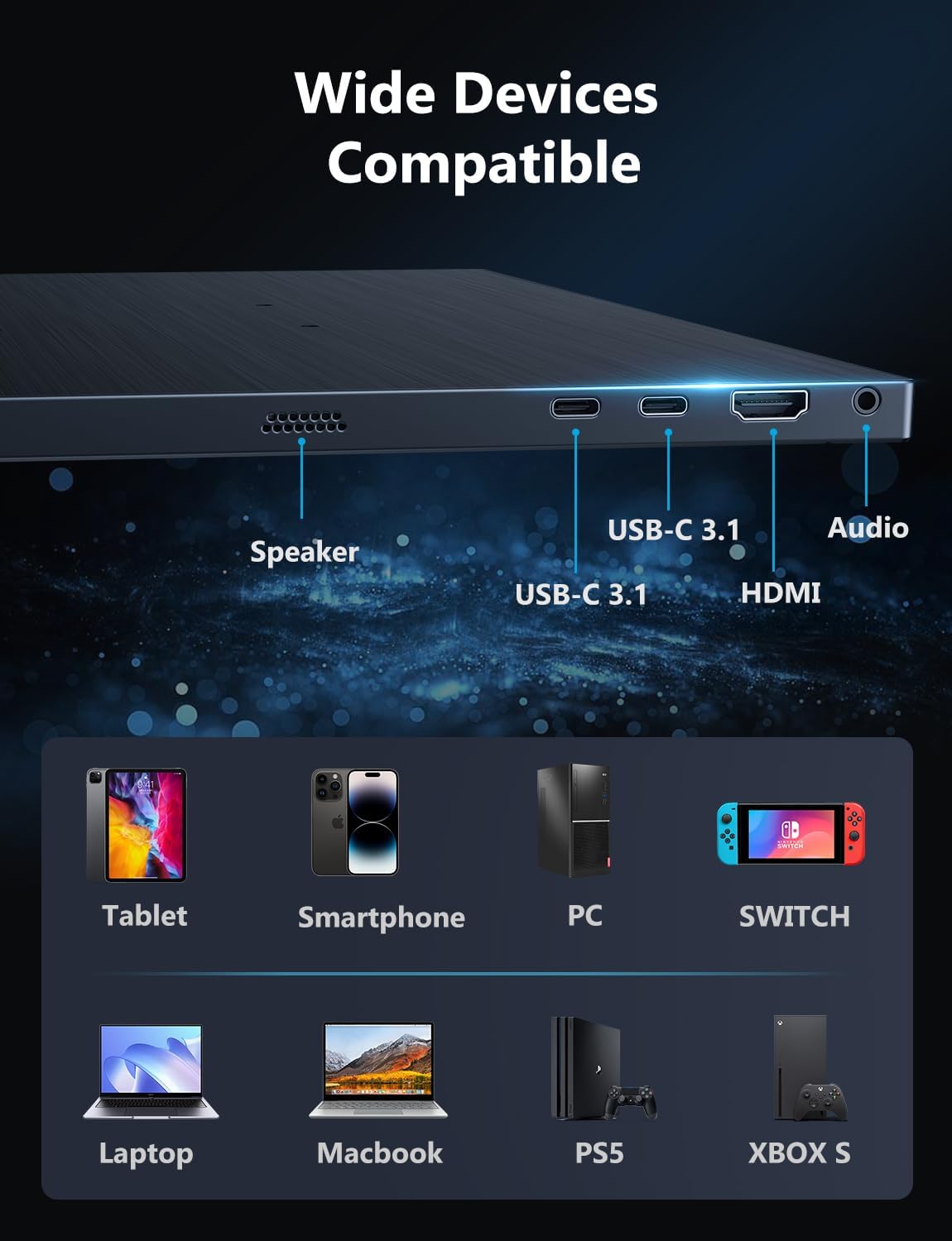 MAGICRAVEN Portable Monitor, 17.3' 4K Second Display for Laptop & Console, USB-C & HDMI Laptop Screen Extender with Built-in Speakers, Works with PS5, Xbox, Switch, Ideal for Travel, Home & Office