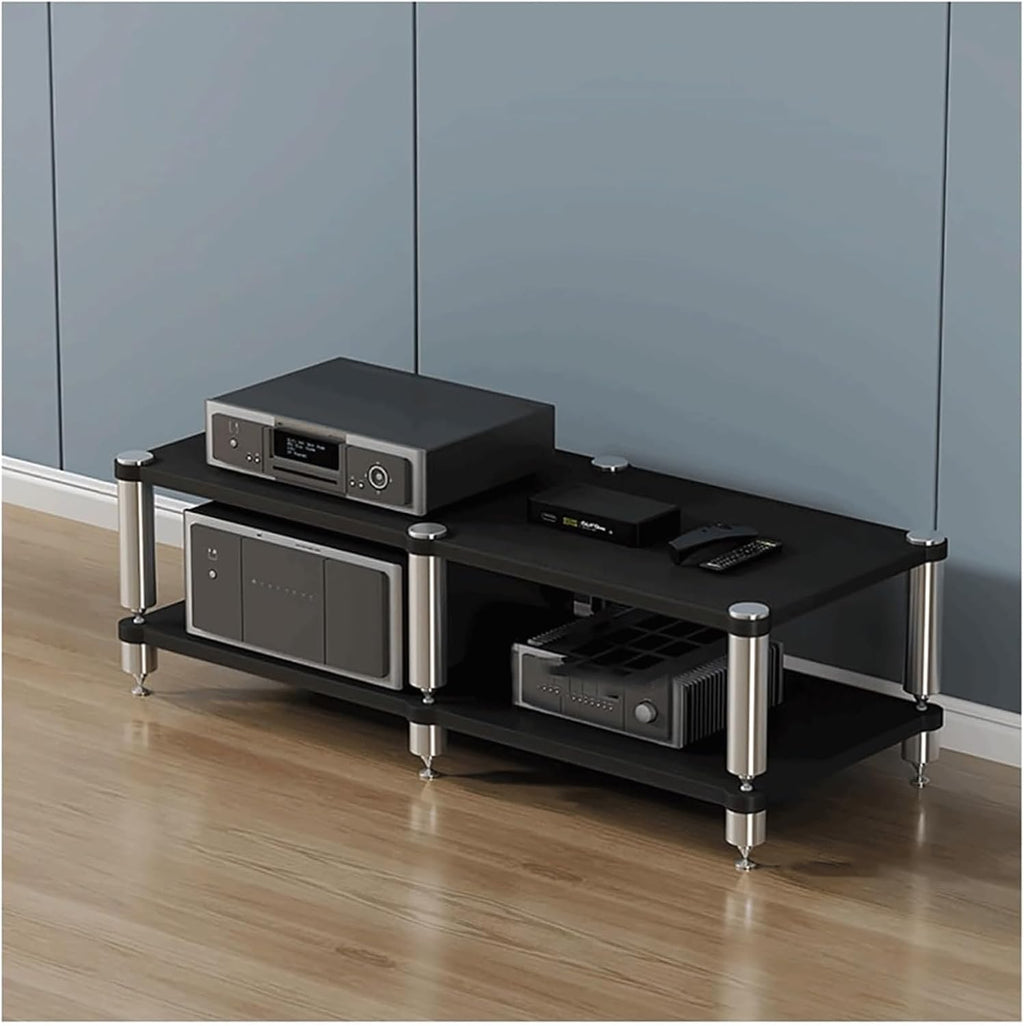 Stereo Stands Modern Audio Rack Tower AV Media Stand Wooden Tiered Shelves 2 Tier,3 Tier,4 Tier Audio Rack Shelf AV Media Player Stand(Black,2 Tier)