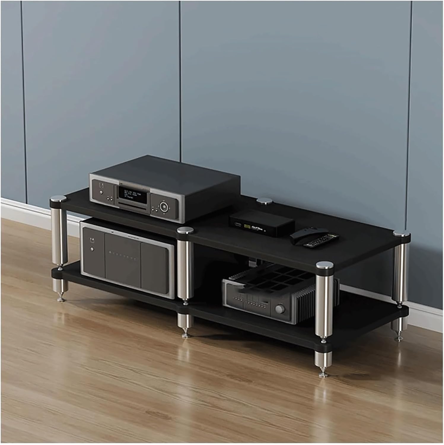 Stereo Stands Modern Audio Rack Tower AV Media Stand Wooden Tiered Shelves 2 Tier,3 Tier,4 Tier Audio Rack Shelf AV Media Player Stand(Black,2 Tier)