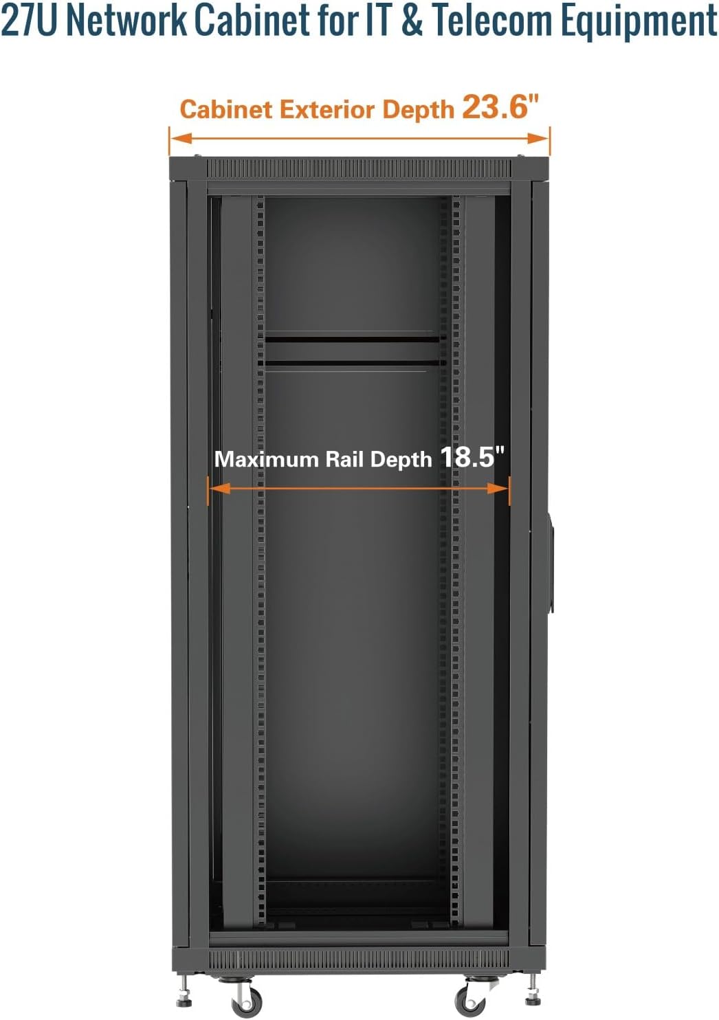 Tecmojo Network Rack Cabinet,27U Server Rack,23.6 Inch Depth,Hold Up to 1800Lbs,Lockable Cabinet with Casters and Complete Accessories,Mesh Door,for Home,Office,Small Business (27U 23.6' w*23.6' d)