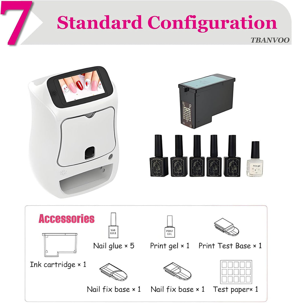 Nail Printer Nail Art Machine, Portable 3D Nail Painting Machine, DIY Nail Printer Control for Commercial Usage Nail Salon for Cute Girls Women