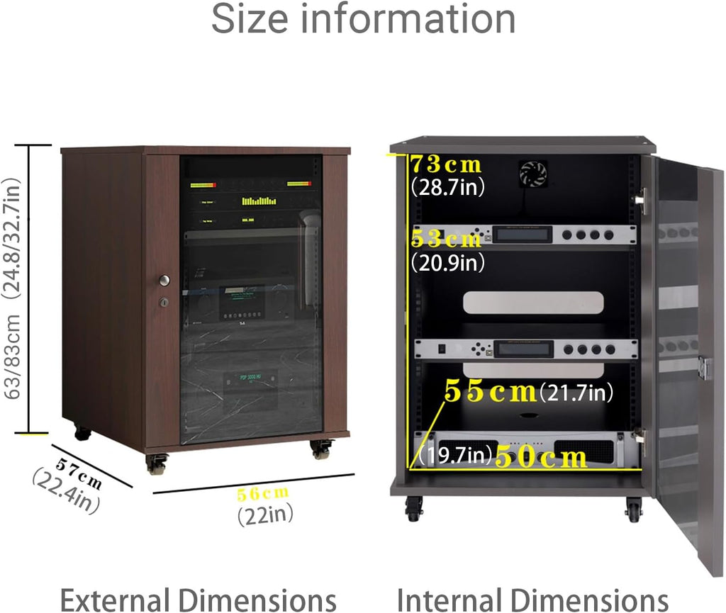 3-tier Movable Audio Video Media Stand Cabine with Wheels Modern WiFi Router Storage Box Cabinet AV Stereo Cabinet with Glass Door Portable Media Player Stand(Black,56*57*63cm/22*22.4*24.8in)