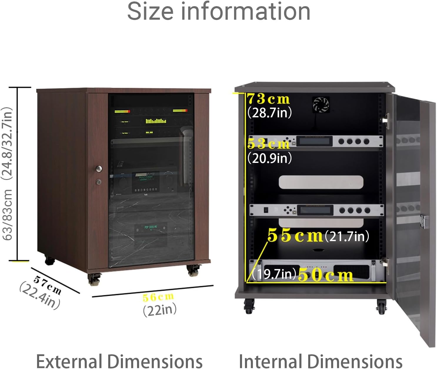 3-tier Movable Audio Video Media Stand Cabine with Wheels Modern WiFi Router Storage Box Cabinet AV Stereo Cabinet with Glass Door Portable Media Player Stand(Black,56*57*83cm/22*22.4*32.7in)