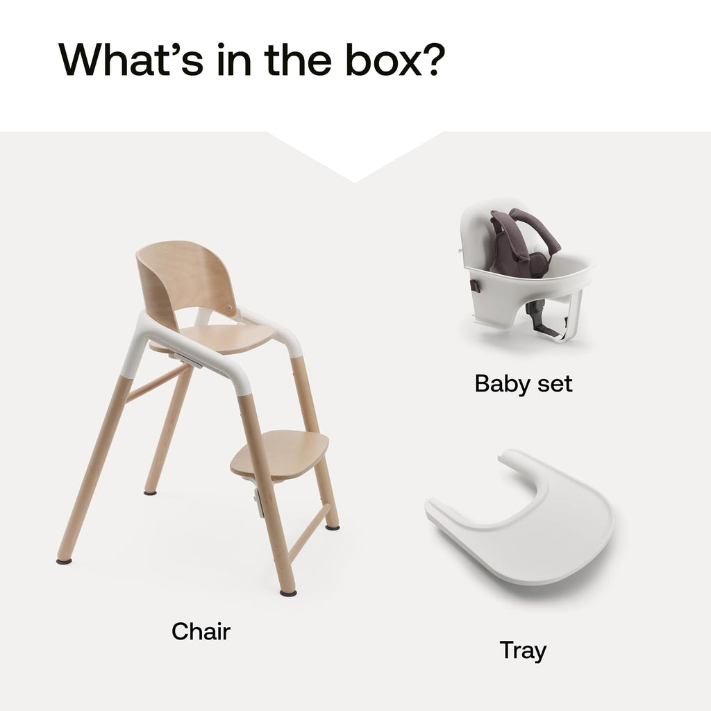 Bugaboo Giraffe Wooden Baby High Chair – Adjustable in 1 Second, Ergonomic Easy-Clean Highchair, Suitable from Birth (Newborn Set Sold Separately), FSC Beechwood & Bioplastic - Warm Wood/Grey