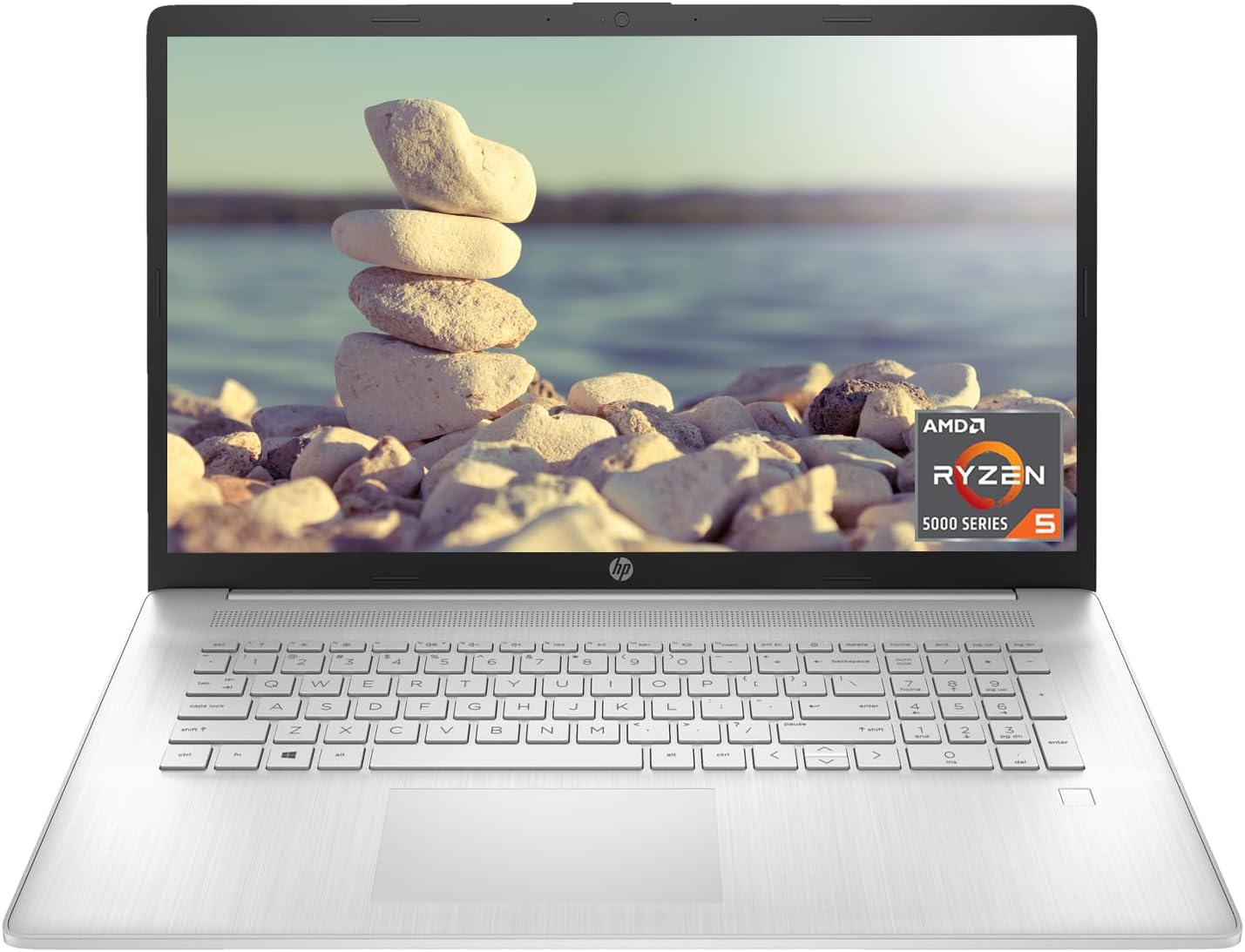HP 17 Laptop, 17.3' FHD Screen, AMD Ryzen 5 5500U, 16GB SSD, 512GB SSD, Webcam, HDMI, Fingerprint Reader, Wi-Fi, Windows 11 Home, Silver
