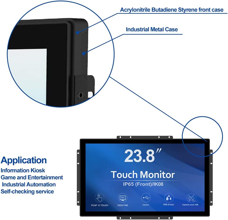 GreenTouch 23.8 Inch 10 Points Open Frame PCAP Touchscreen Monitor - Industrial Touch Display -16:9 -TFT LCD