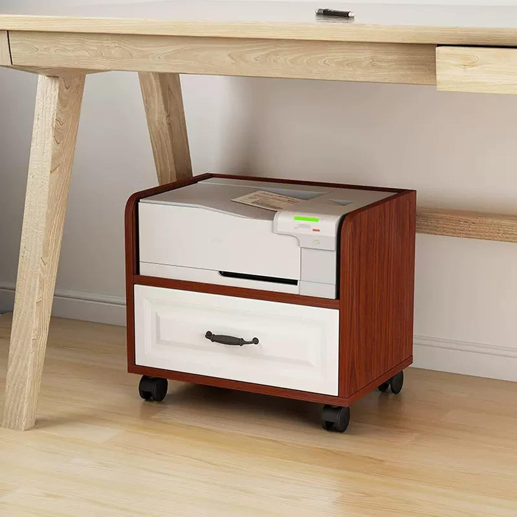 Printer Table Printer Stand for Mini 3D Printer Under Desk Mobile Printer Table with Storage Drawer, Home Office Wood Work Cart with Wheels Printer Shelf,One Color-L43xW40xH46.5cm