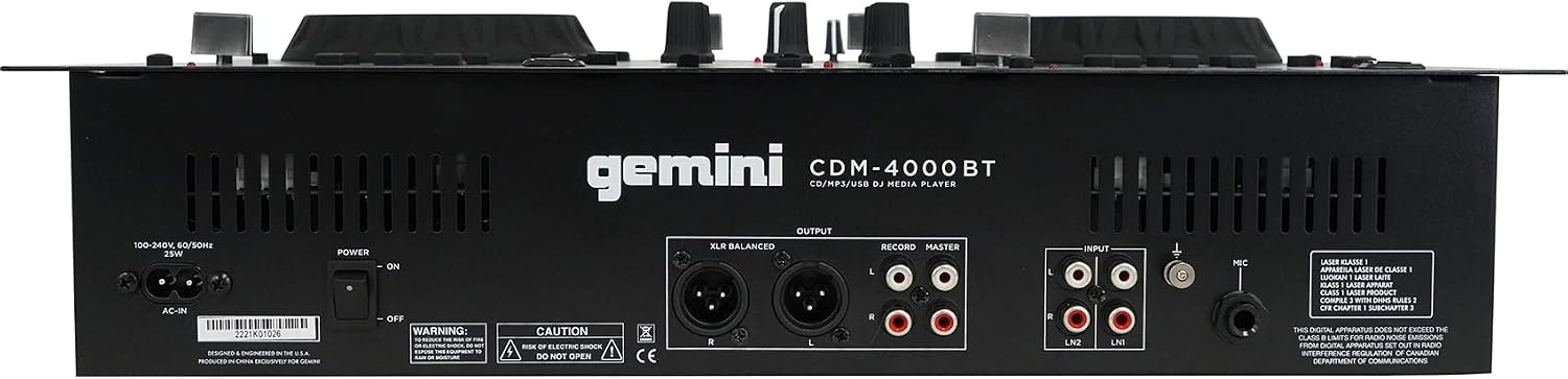 Audiosavings Bundle:(1) Gemini CDM-4000BT Dual DJ CD/USB Media Player with Bluetooth + Mixer Bundle with (1) Rockville DJ1500 DJ Headphones w/Detachable Coil Cable, Case+Extra Ear Pad (Items 2)