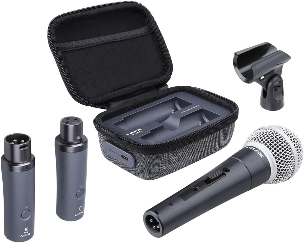 NUX B-3RC 2.4GHz Microphone Wireless System with Charging Case, Microphone Bundle, 24-bit/44.1kHz, Long Distance Transmission, Ultra-Low Latency, Long Lasting Battery, Auto Pairing