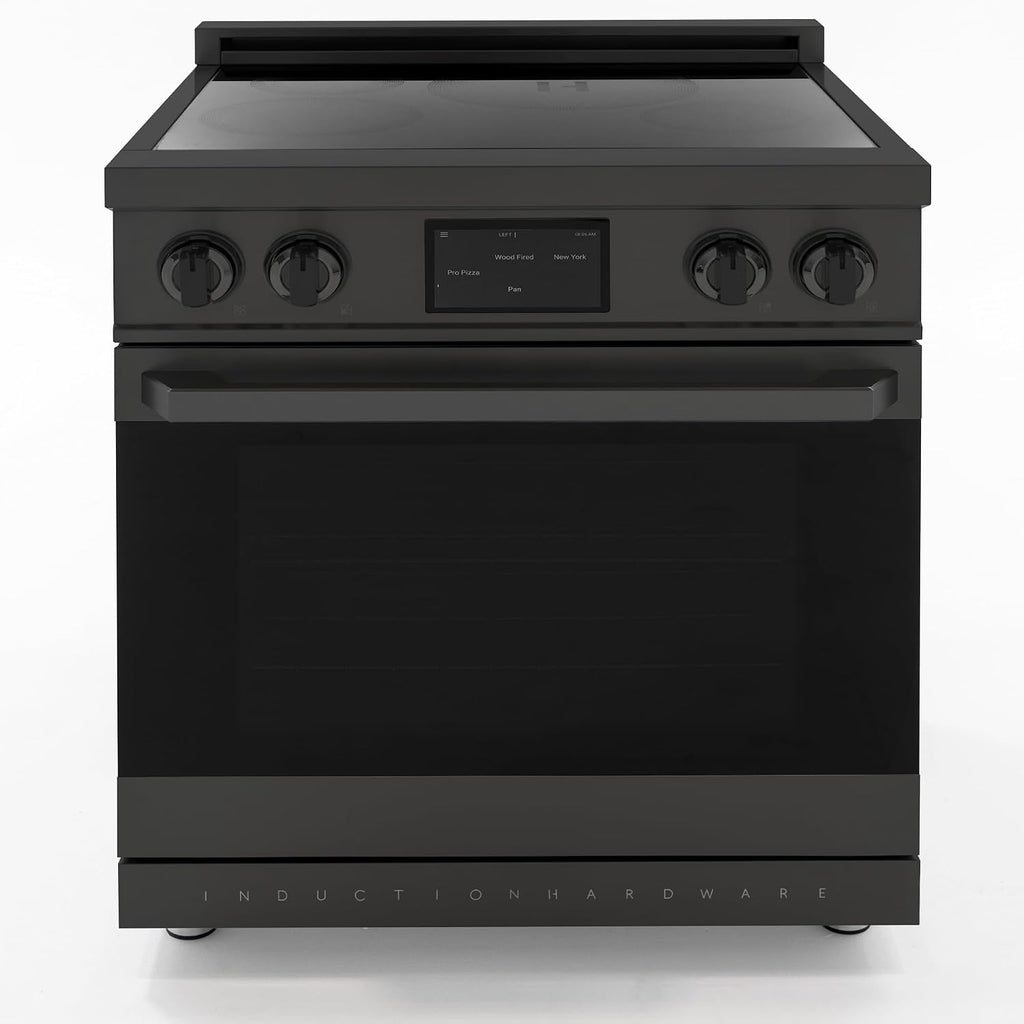 30 Inch Professional Induction Range with Convection Oven, Air Fry, 4 Burner Electric Stove, Pizza Stone - Black Stainless Steel