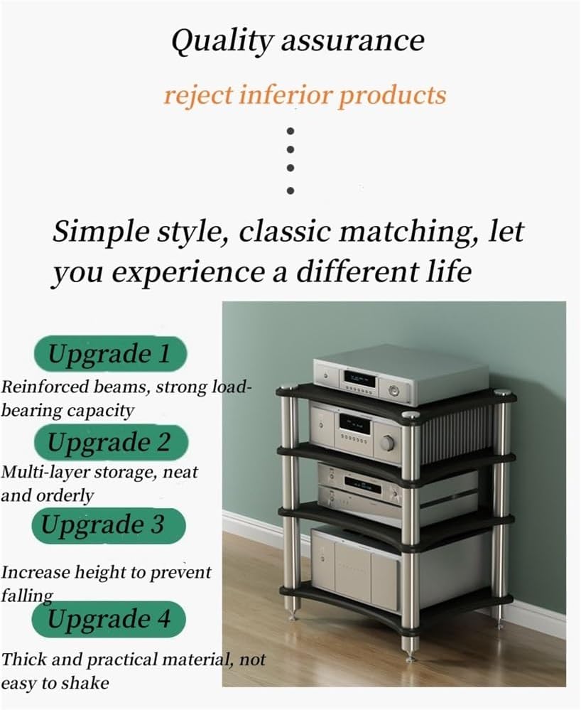 2/3/4 Tier Audio Rack, Open Air Design, Media Cabinet with Metal Frame, Audio Component Rack, Audio Rack Cabinet for Server and AV Equipment(Light Walnut,33.47 * 23.62in)