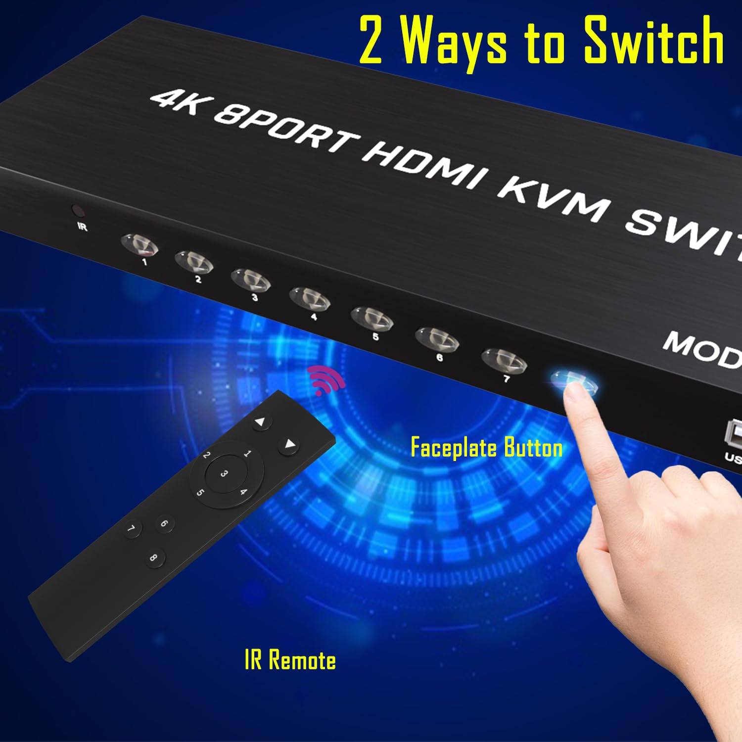 HDMI KVM Switch 8 Port - KVM Switcher for 8 Computers Share 1 Monitor & 3 USB 2.0 Devices,Keyboard Mouse Printer,Support 4K@60Hz, 8 Cables 1 IR Remote Included