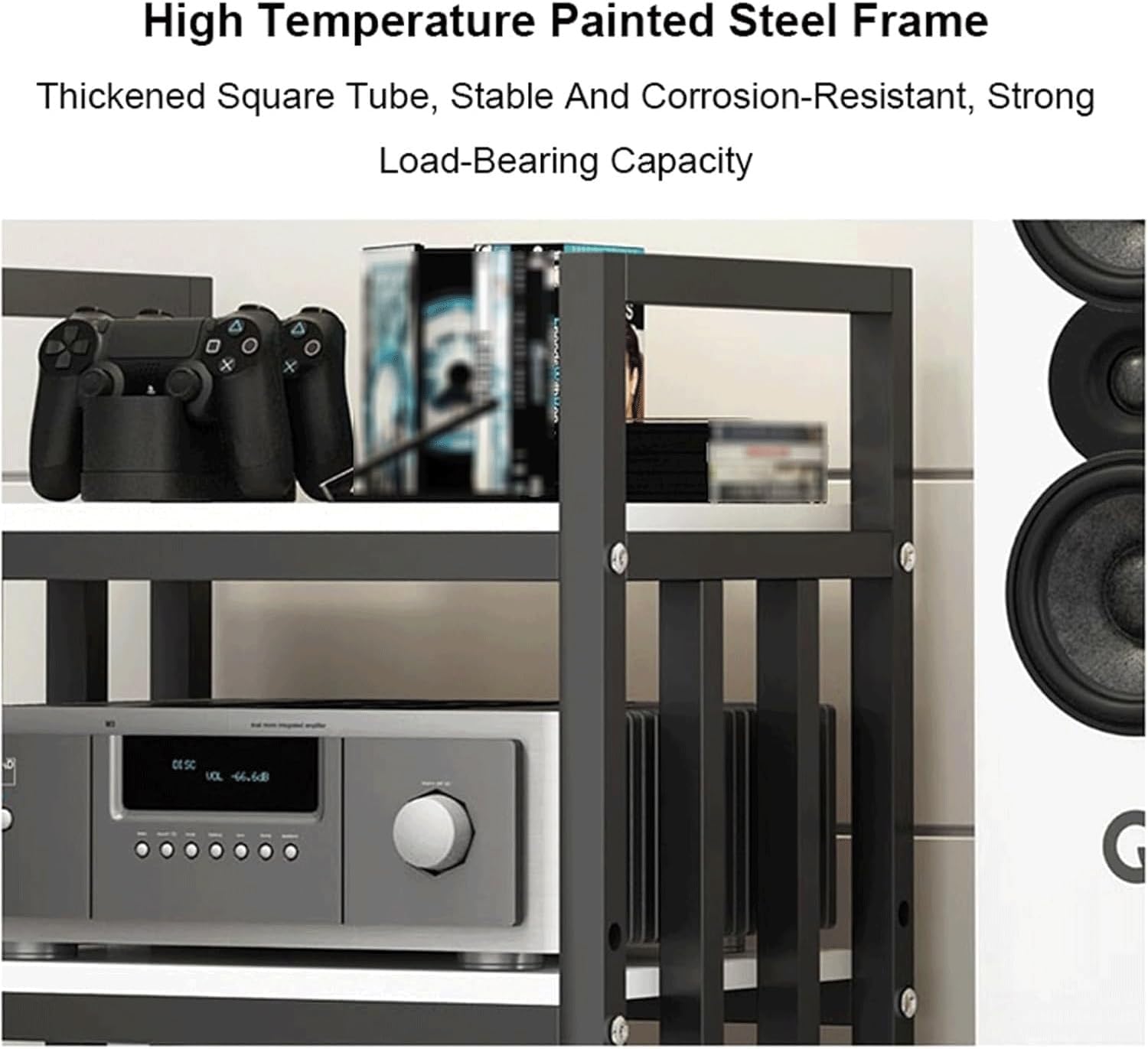 Audio Rack 4 Tier Stereo Rack Audio Equipment Rack Audio Open Rack Cabinet HiFi Rack with Adjustable Shelves Audio-Video Shelving