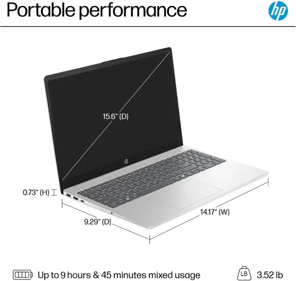 HP 250 G9 Laptop | Intel Processor | 16GB DDR4 RAM | 512GB PCIe SSD | 15.6' FHD 1080p Display | Windows 11 Home | Wi-Fi 6 & Ethernet | Full-Size Keyboard | All-Day Performance for Work & Study