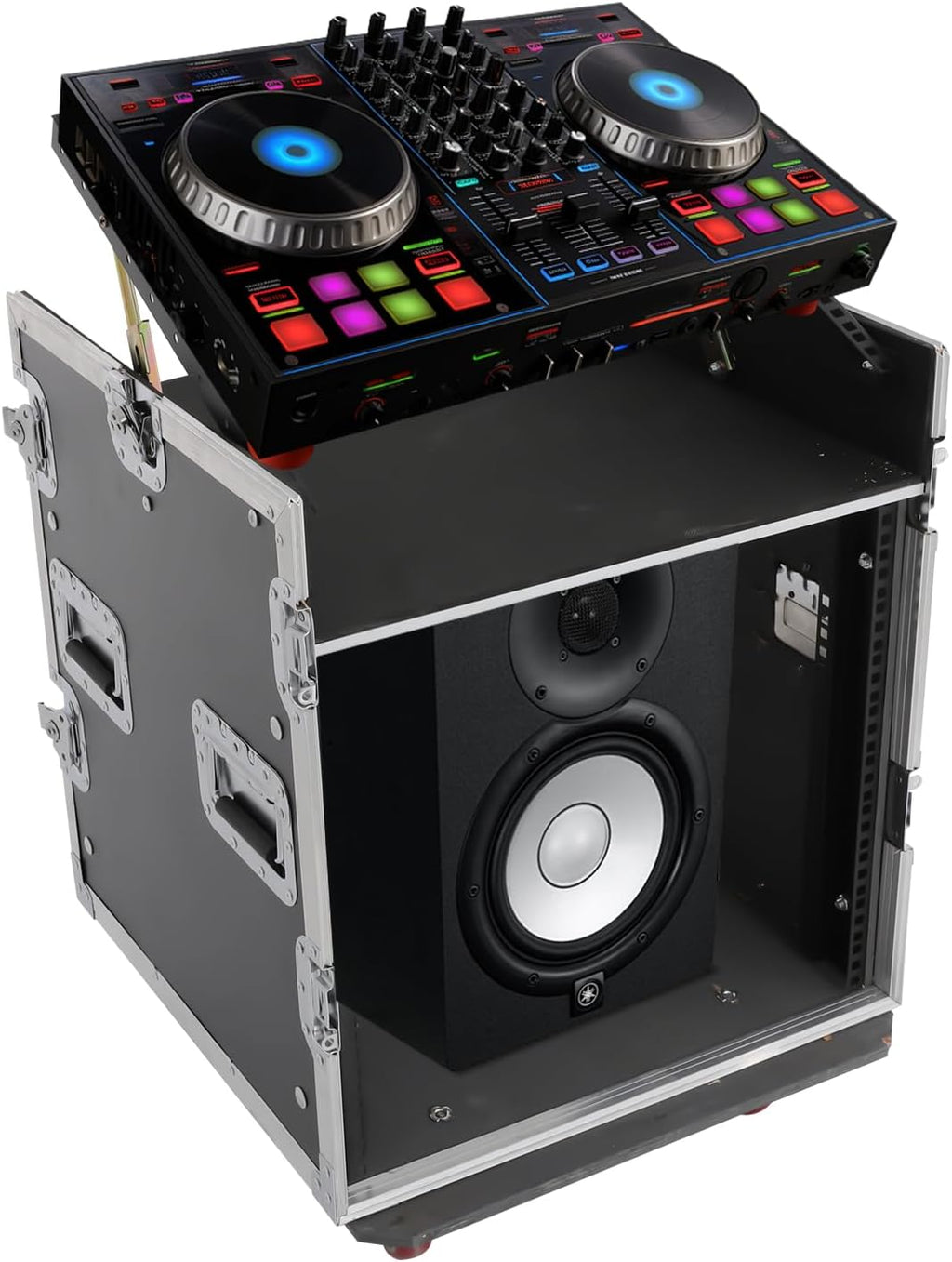 14U PA DJ Rack, 330LBS Recording Studio Racks Audio Equipment Cabinet, Mobile Stereo Rack with Lockable Wheels for Studio/Wedding (Black, Silver)