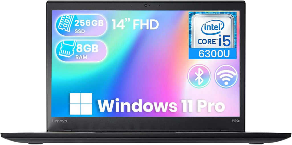 Lenovo ThinkPad T470s Business Laptop, 14-inch FHD Display, Core i5-6300U 2.4GHz, 8 GB RAM, 256 GB SSD, Wi-Fi, HDMI, Windows 11 Pro (Renewed)