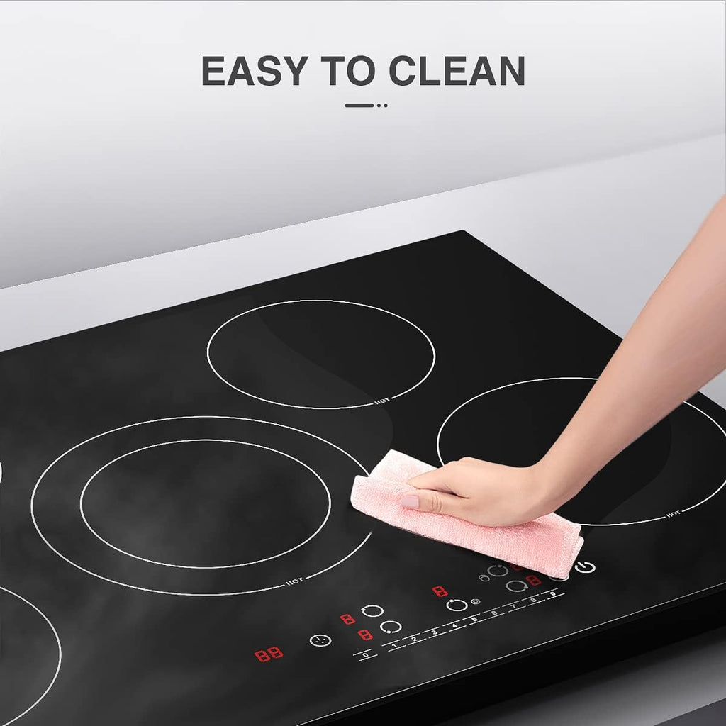 VBGK Electric cooktop 30 inch, 5 burner Electric Stove Built-in and Countertop Stove Top, LED Touch Screen,9 Heating Level, Timer & Kid Safety Lock, 240V 30 inch cooktop