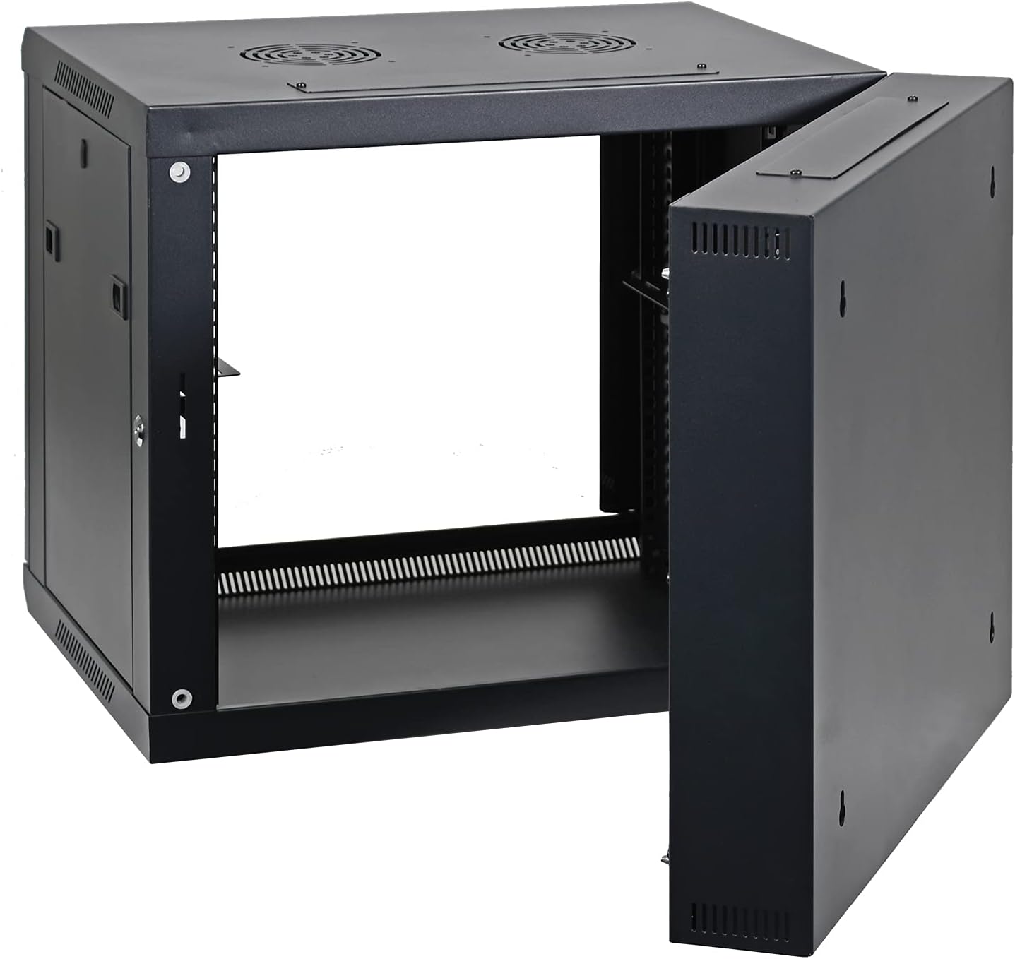 AEONS 9U Professional Wall Mount Server Cabinet Enclosure Double Section Hinged Swing Out 19-Inch Server Network Rack with Locking Glass Door Black (Fully Assembled)