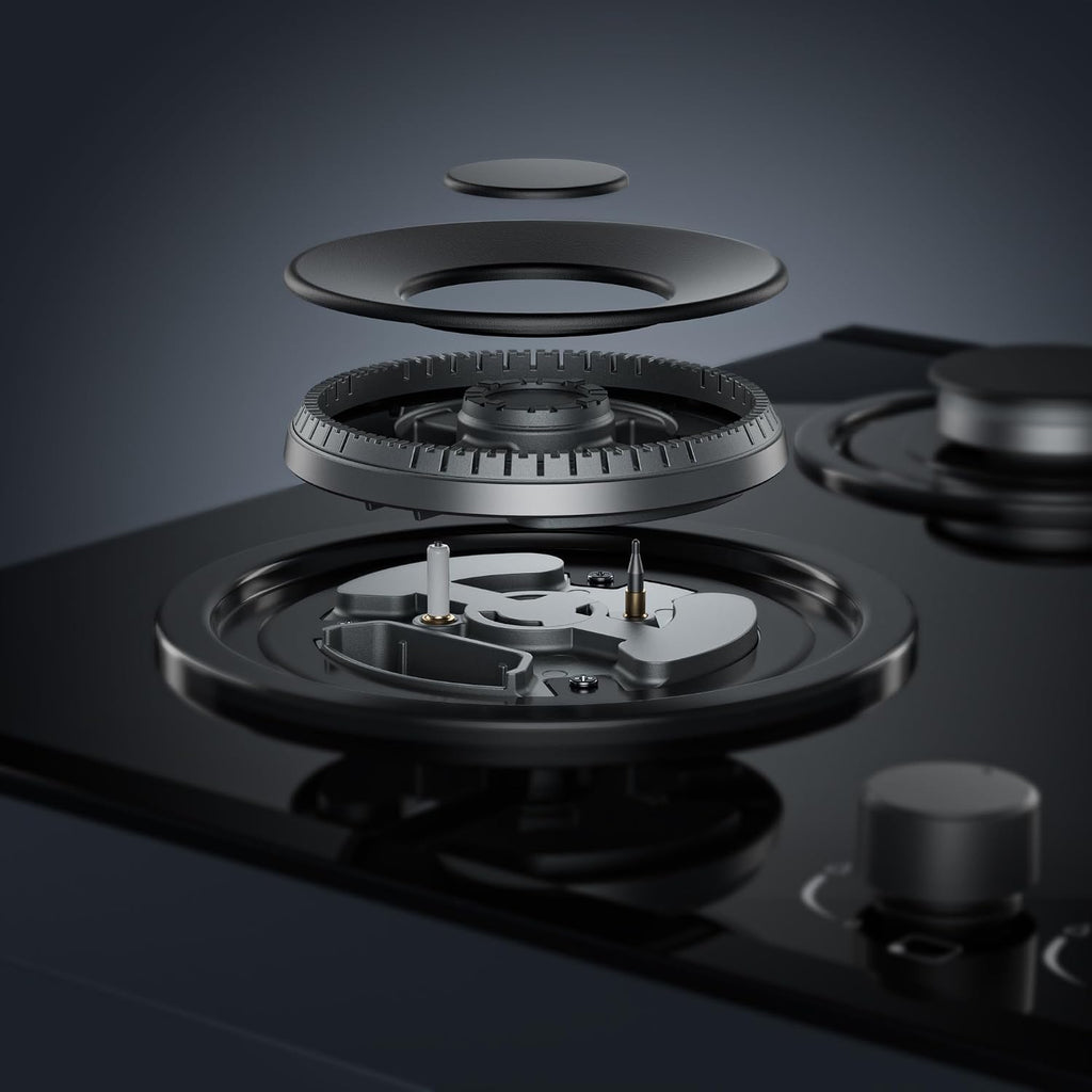 Empava 24' Gas Cooktop with 4 Italy Sabaf Sealed Burners NG/LPG Convertible Tempered Glass in Black Model 2020, 24 Inch
