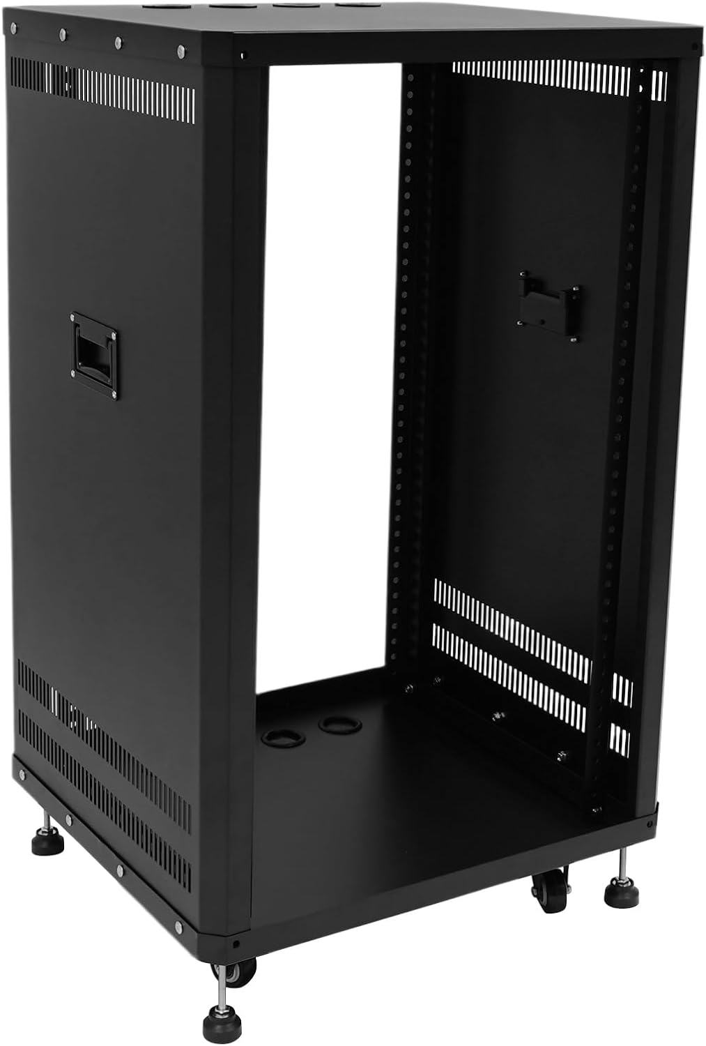 18U Server Rack with Wheels&Leveling Feet,Freestanding Rolling Open Frame IT Network Server Cabinet Rack Shelf for Audio Video Music Recording Computer AV Data & IT Equipment,Up to 300 Lbs Load,Black