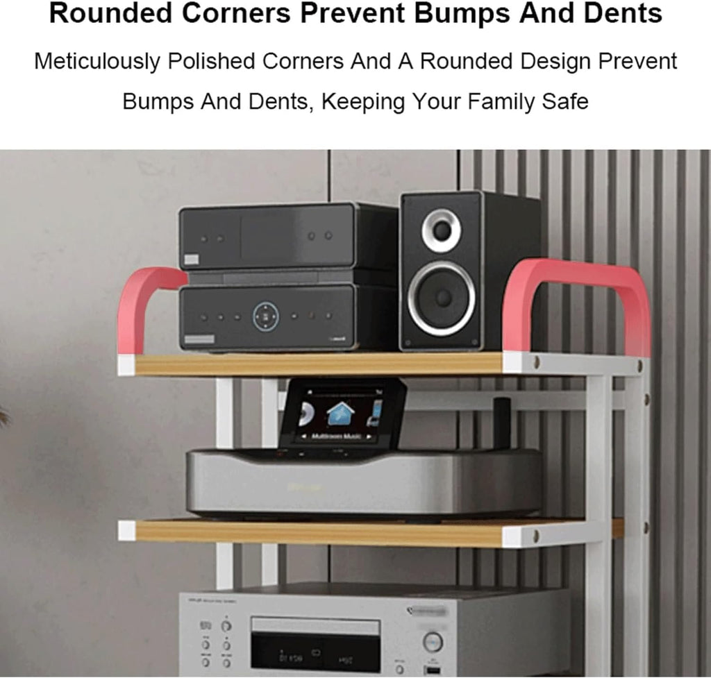 Audio Rack Movable Stereo Rack Audio Equipment Rack Audio with Wheels Stereo Shelf Wooden Open Audio-Video Shelving Waterproof(Natural,5 Tier)